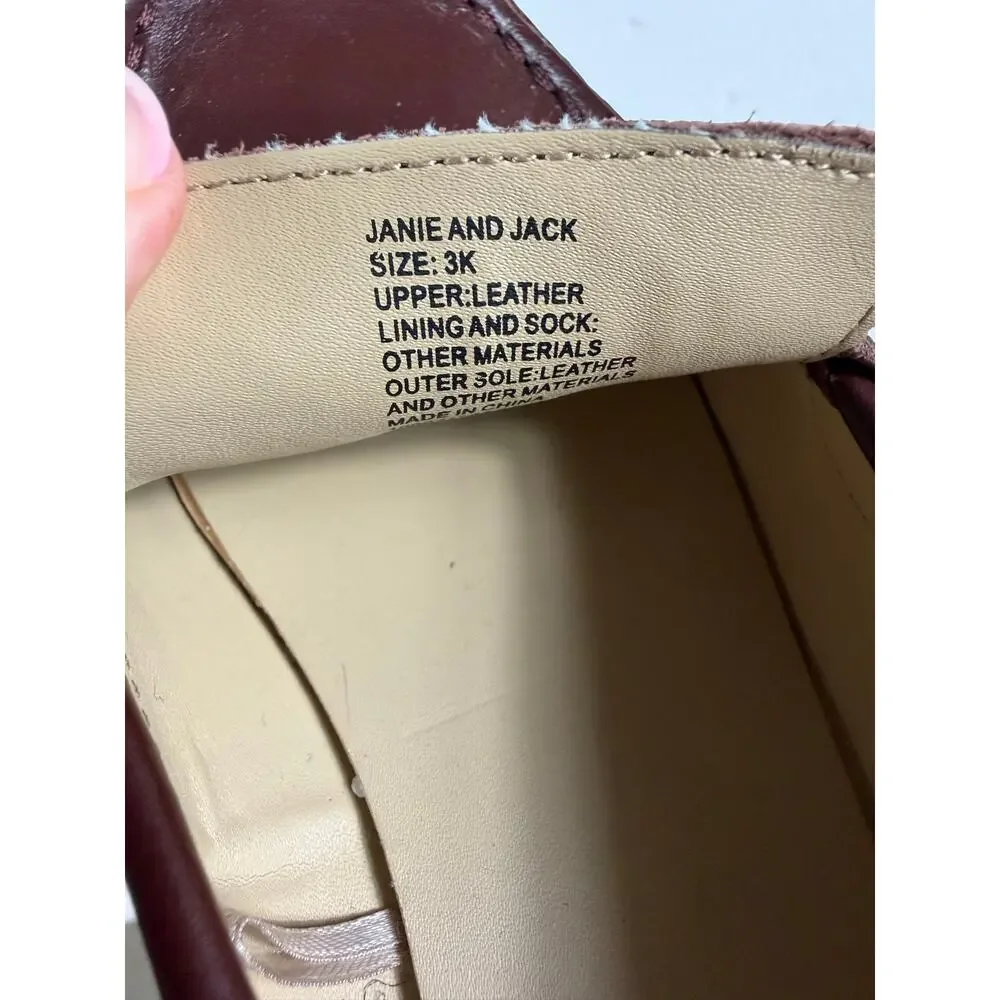 Janie and Jack Leather Penny Loafers Burgundy Brown Dress Shoes Size 3 big kid